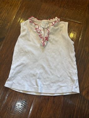 Little English White Ruffle Top with Red Trim